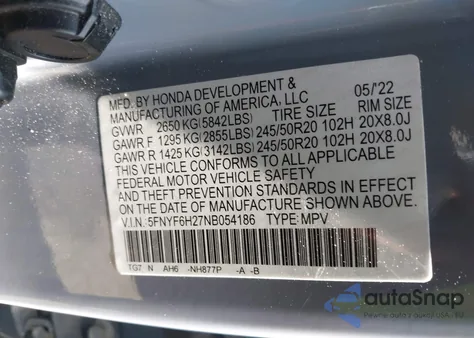 2022 Honda Pilot Awd Special Edition from USA, damaged, VIN 5FNYF6H27NB054186